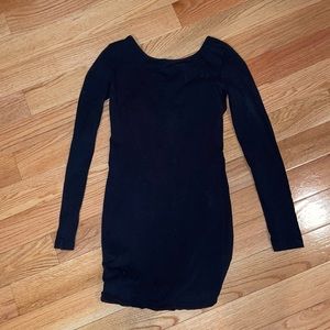 Black fitted long sleeve cotton dress with low back!